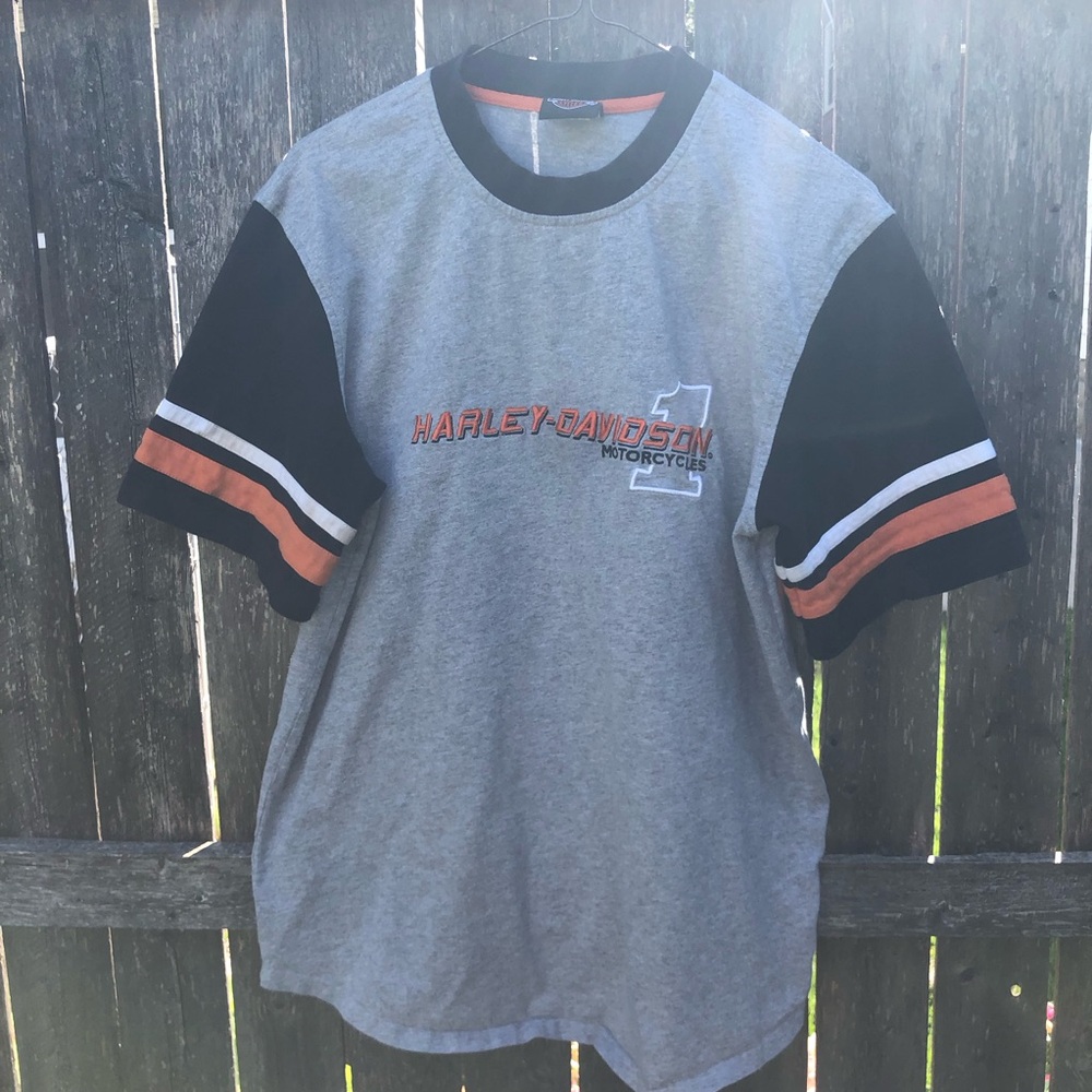 Harley-Davidson Gray, Black & Orange Short Sleeve Graphic Tee